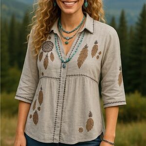 Johnny Was Blouse Smoke Embroidered Dream Catcher NWT RARE (oversized)